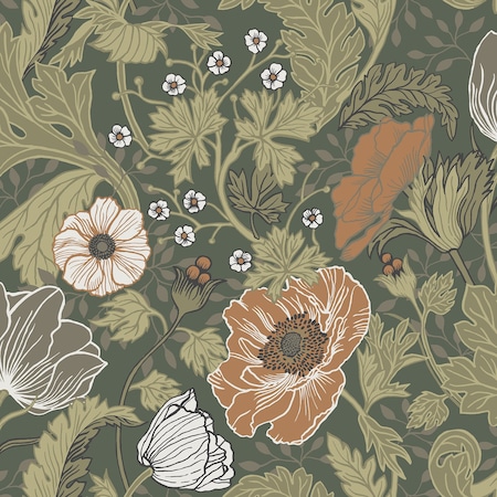 Manhattan Comfort Limoges Anemone Green Floral 33 ft L X 209 in W Wallpaper BR4080-44104